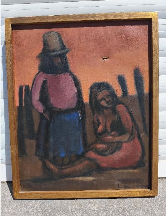 Huile sur toile family bolivia signe Phyllis lawson, Antiquités & Art, Art | Peinture | Classique, Enlèvement ou Envoi, Toile