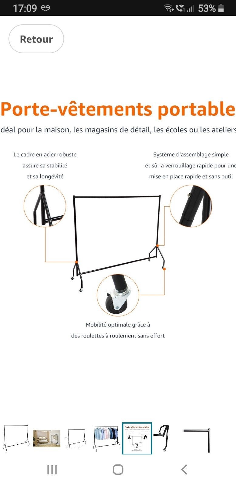Tringle robuste utilisée une fois pour un vidé dressing