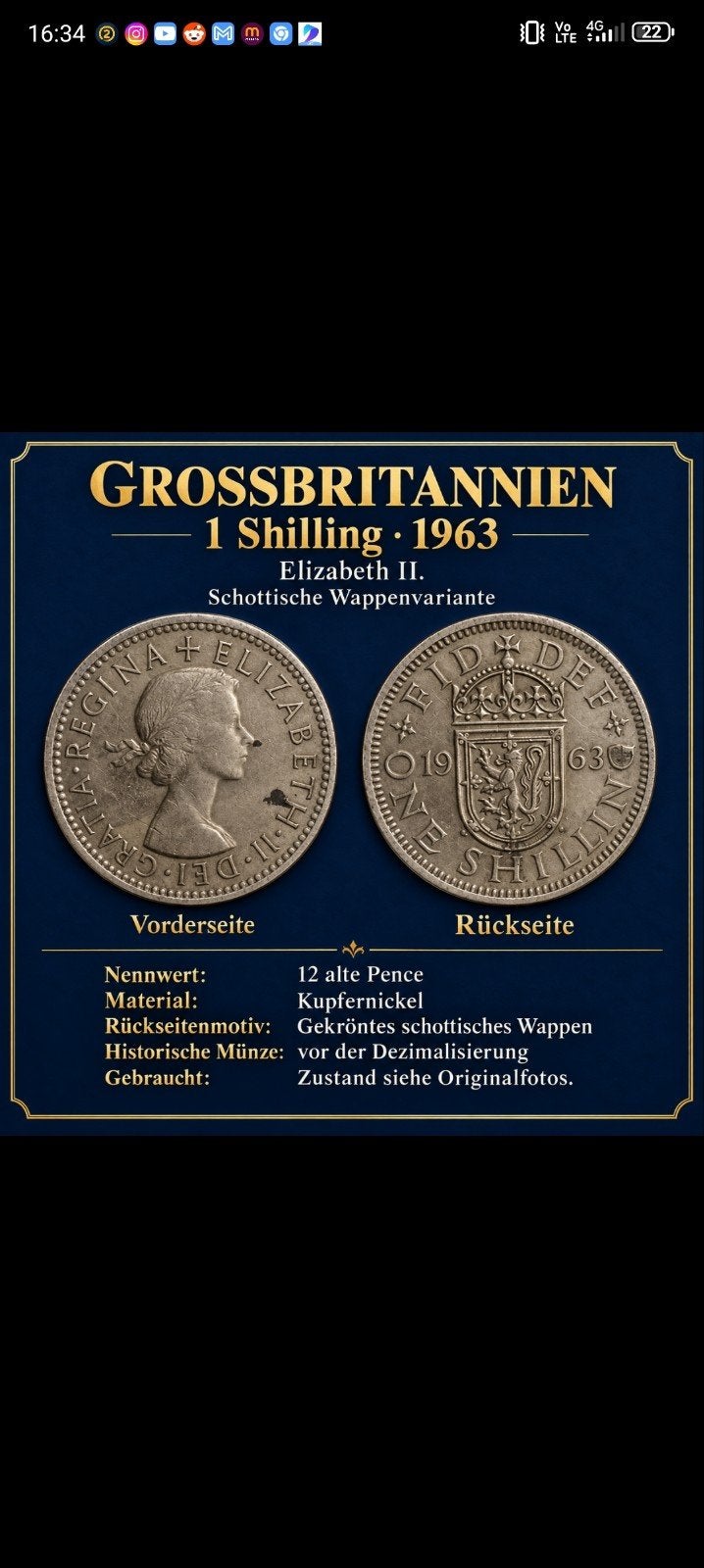 munt elizabeth 1963 shilling 1 lion, Ophalen of Verzenden
