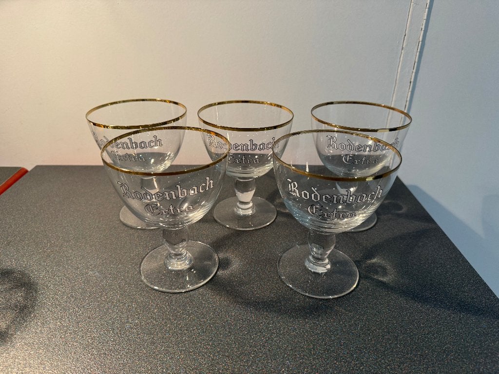 Set de 5 verres à bière originaux Rodenbach Extra — Vintage, Enlèvement, Comme neuf, Verre à bière