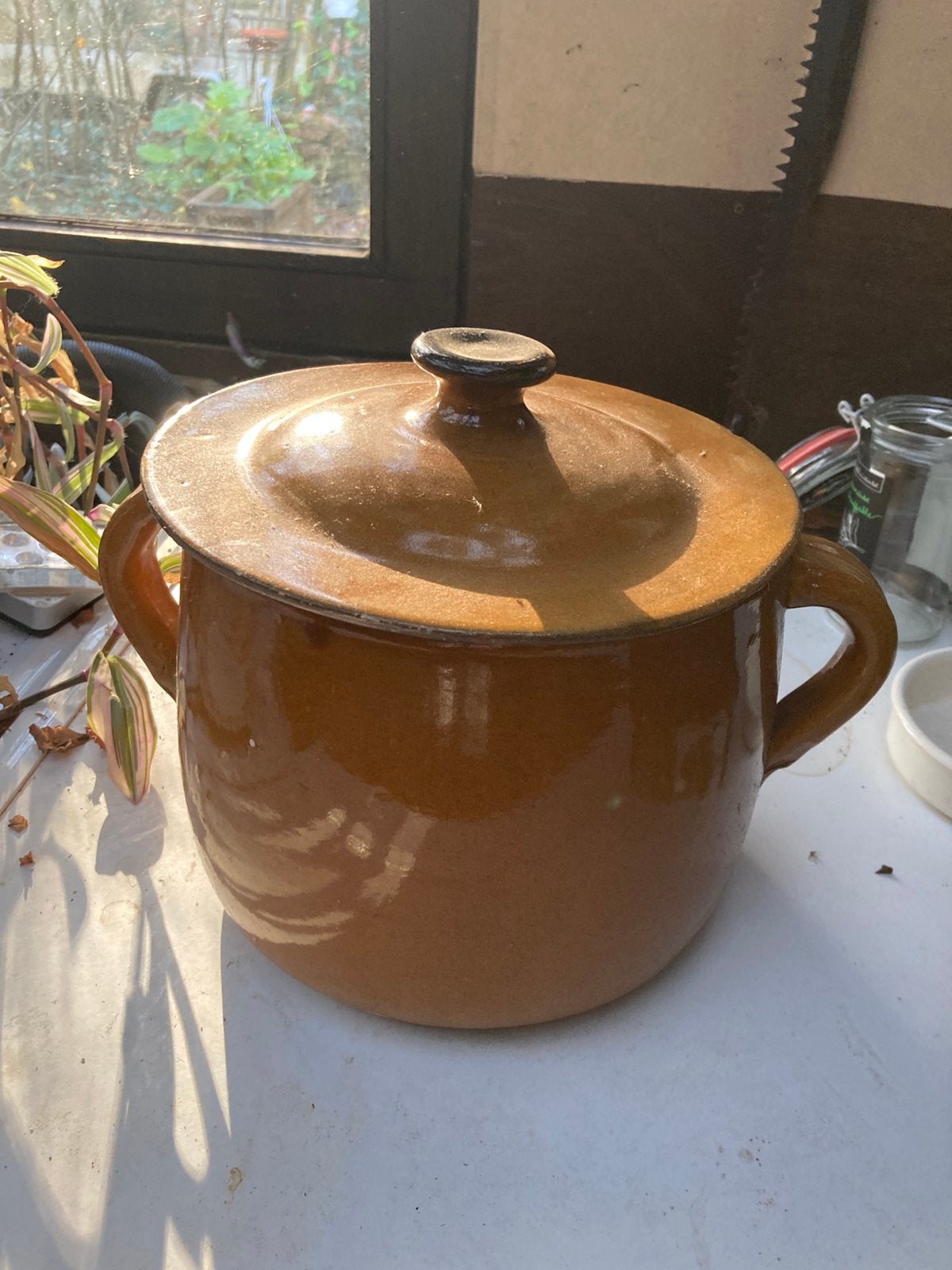vintage Franse of Europese terracotta stoofpot (cocotte, Ophalen of Verzenden, Zo goed als nieuw