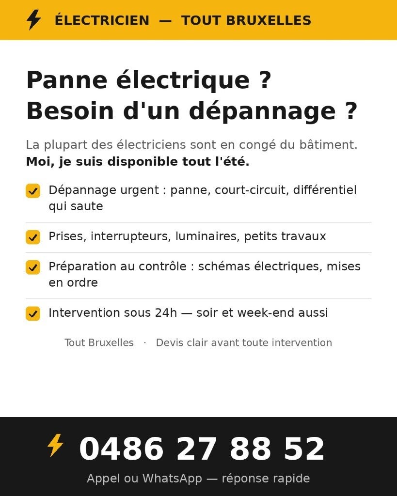 Électricien Bruxelles — dépannage 7j/7, dispo tout l'été, Diversen, Overige Diversen, Nieuw, Ophalen of Verzenden