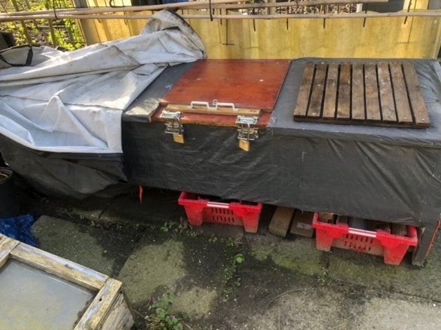 OPBERGKIST KAST VOOR MOESTUIN VOLKSTUIN GEREEDSCHAP, Tuin en Terras, Ophalen, Zo goed als nieuw, Hout, Overige typen