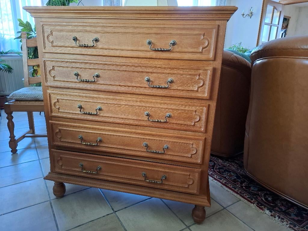 Eiken commode met 5 lades, Ophalen, Gebruikt, 5 laden of meer, 100 tot 150 cm