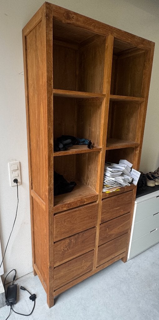 Boeken en ladenkast in massief teak, Ophalen, Gebruikt, Teakhout, Massief teak