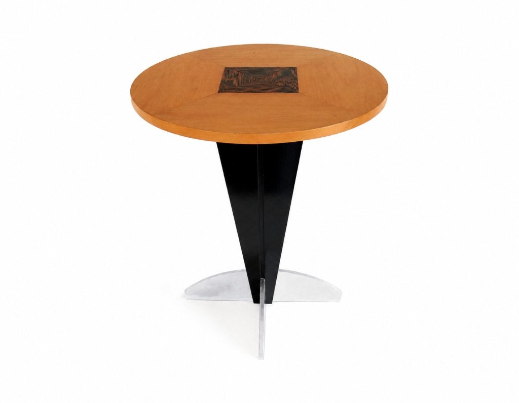 Postmoderne bijzettafel - ingelegd houtwerk - Vintage design, Antiquités & Art, Enlèvement, Table, Bois