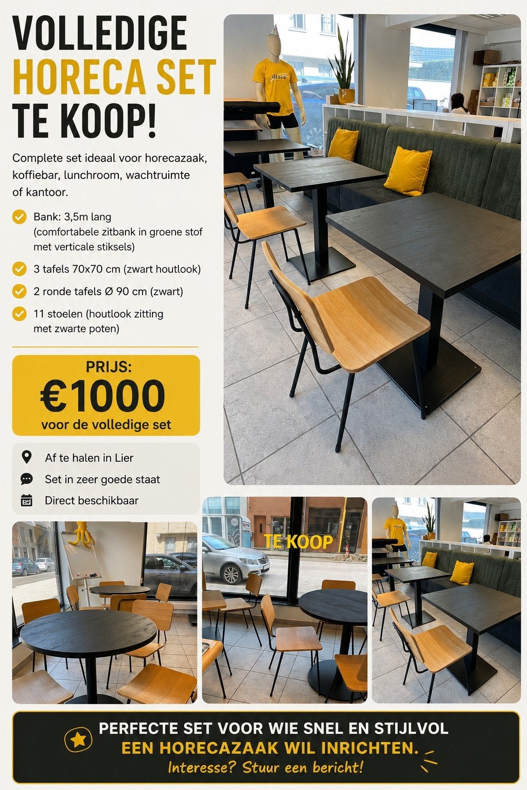 Complete horeca set / tafels, stoelen & zitbank, Zakelijke goederen, Ophalen, Gebruikt, Meubilair