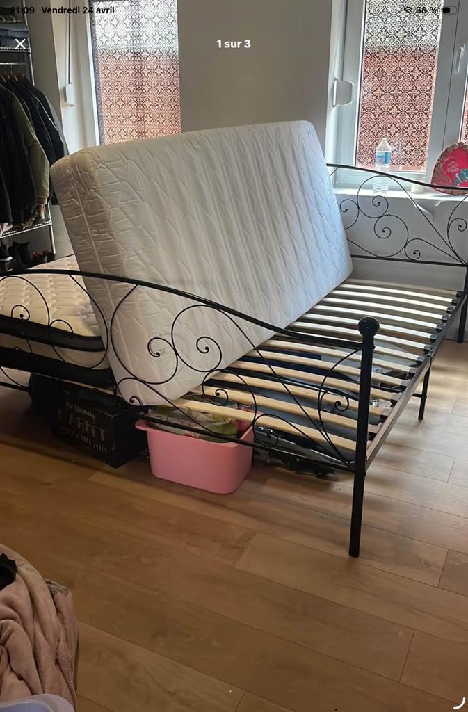 Lit de deux personnes 2 matelas, mémoire de forme 35 cm, Enlèvement, Comme neuf, Deux personnes