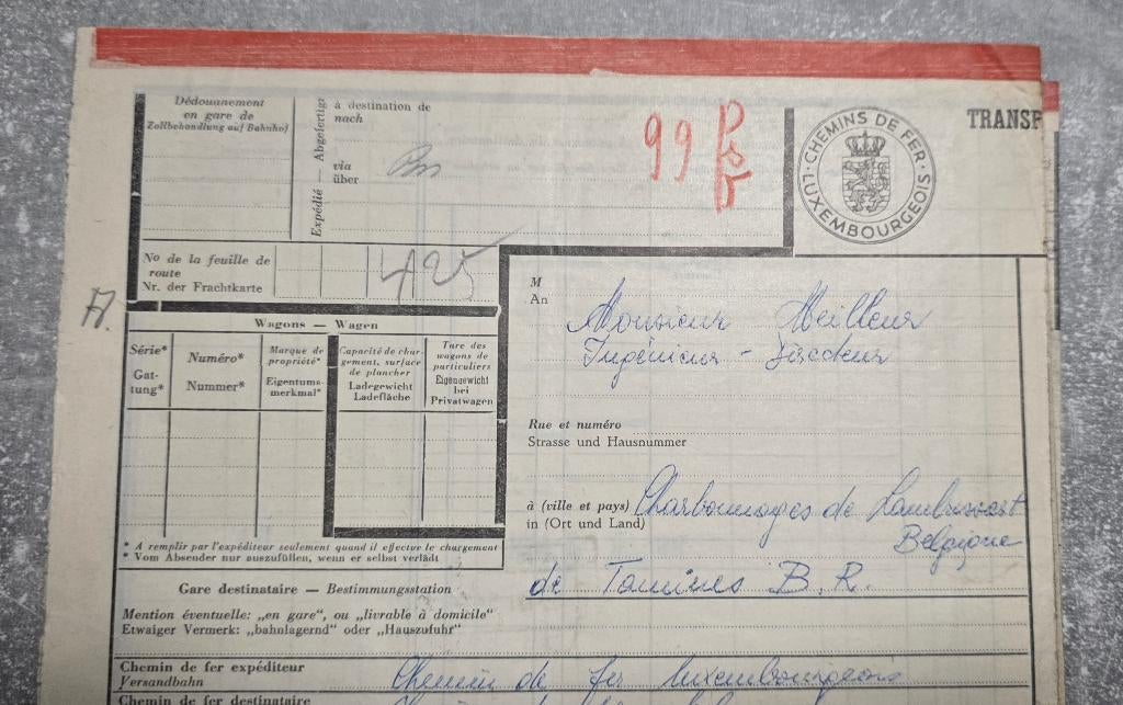 Chemin de fer Luxembourgeois+Lettre de voiture+Charbonnage, Collections, Enlèvement, Utilisé, Train, Autres types