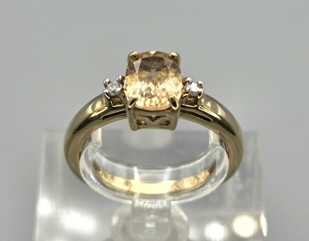 Gouden Vintage ring champagne topaas en diamant. 2026/620, Ophalen of Verzenden, Goud, Ring, Met edelsteen