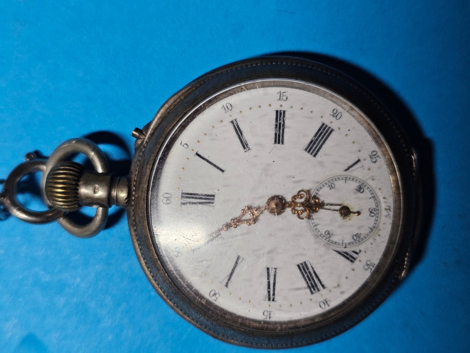 zak horloge zilver eind jaren 1800, Handtassen en Accessoires, Ophalen, Zakhorloge, Met ketting, Voor 1900