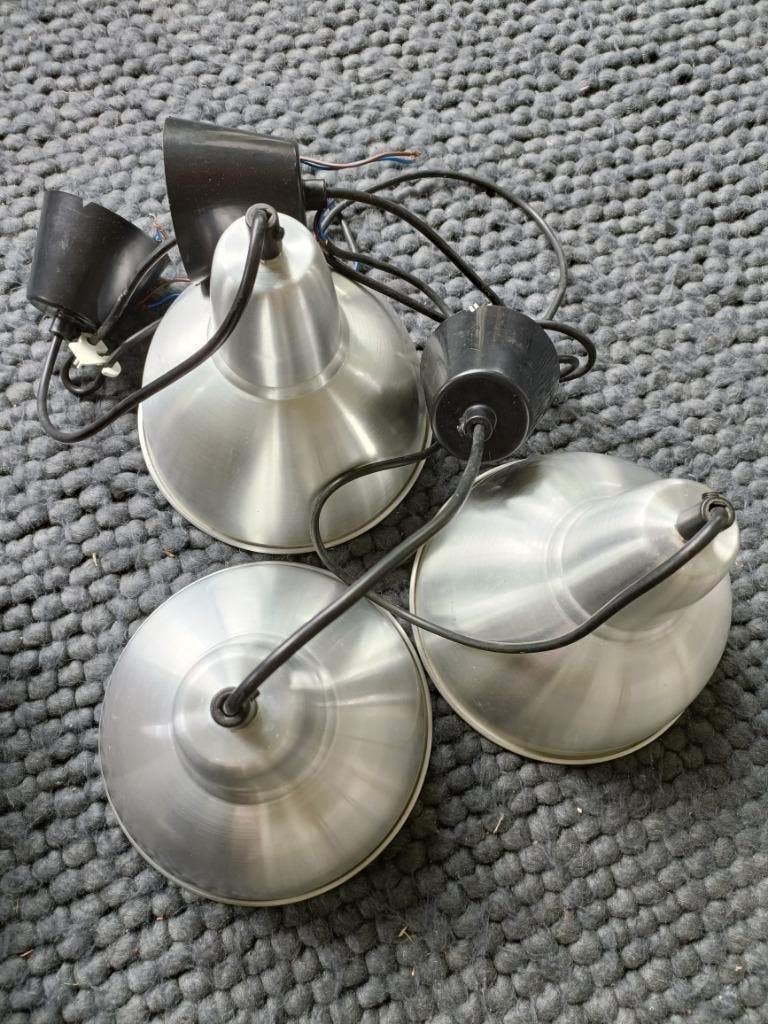 3 hanglampen Ikea in geborsteld metaal - set van 3, Ophalen, Gebruikt, Metaal