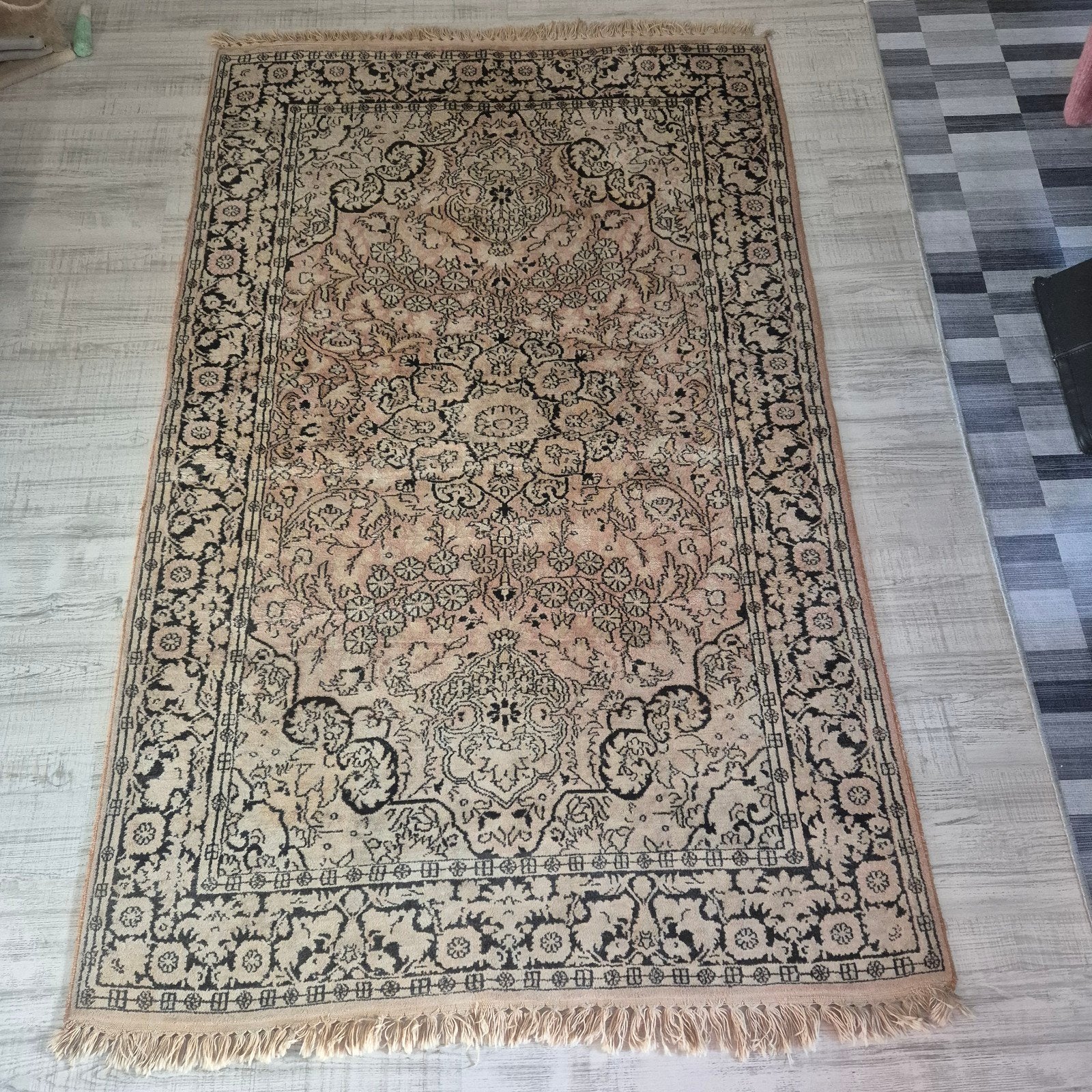 Tapis d'Orient vintage en soie de Cachemire fait main, Enlèvement ou Envoi, Noir