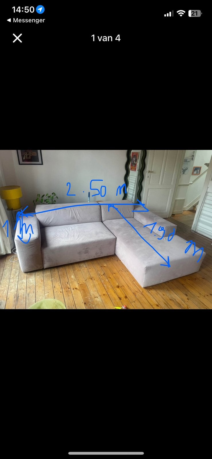 Zetel in lila velvet stof, Ophalen, Gebruikt, Stof