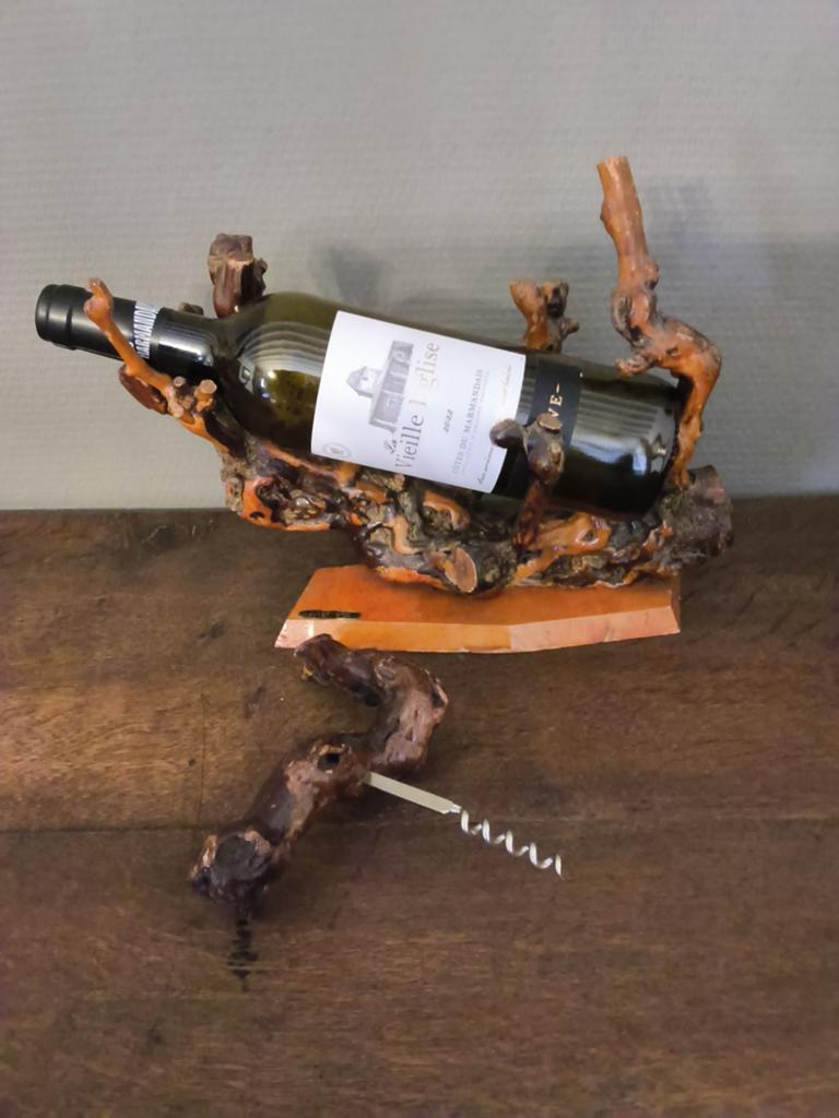 Porte  bouteille et tire bouchon en bois de vigne, Antiquités & Art, Enlèvement