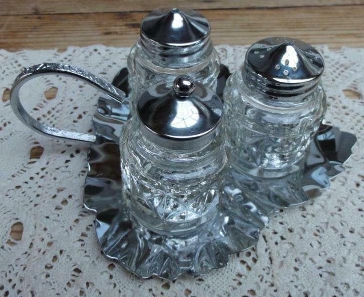 SALE Vintage Engels ménage setje, zout, peper, mosterd, blad, Antiek en Kunst, Ophalen of Verzenden