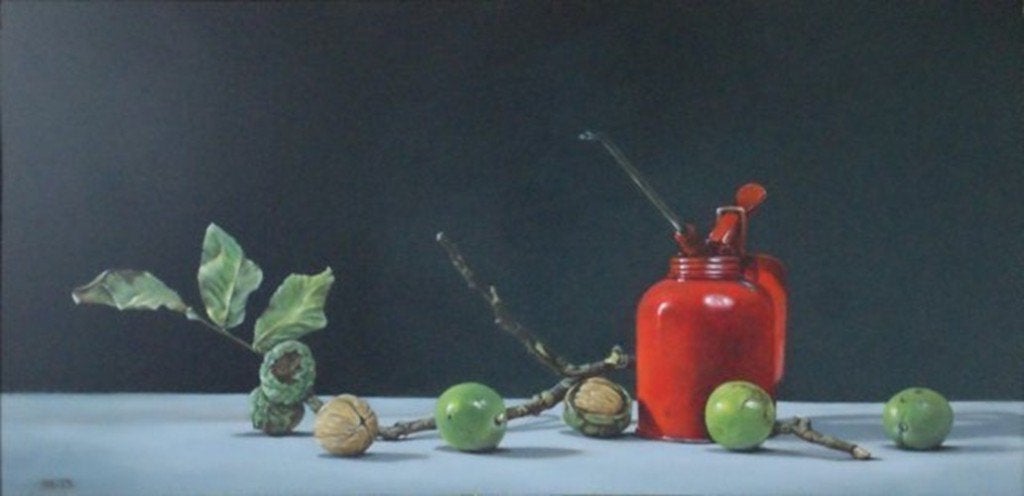 Kunsthandel Gennep - "Walnootolie", Antiquités & Art, Enlèvement ou Envoi, Bois, Signé, Peinture à l'huile