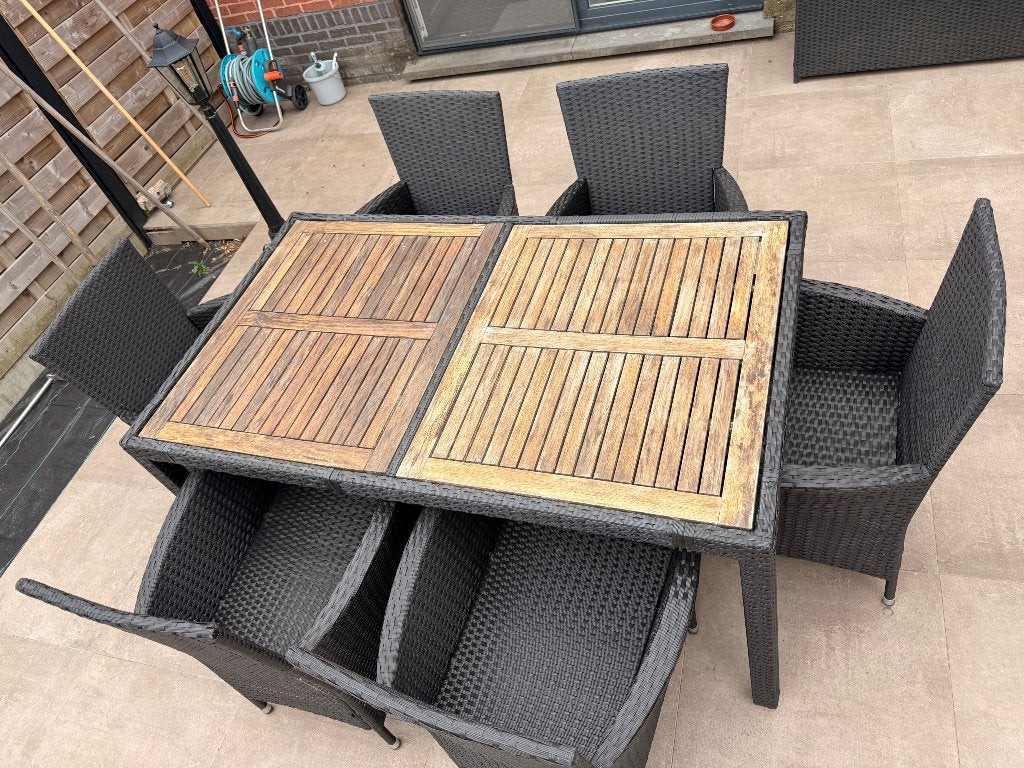 Tuintafel met 6 stoelen, Tuin en Terras, Tuintafels, Ophalen, Gebruikt, Rechthoekig, Kunststof