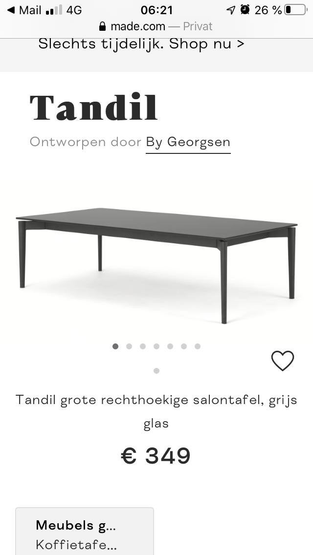 Nieuwe Tandil salontafel, grijs glas, nooit gebruikt, Ophalen, 100 tot 150 cm, Nieuw, 50 tot 100 cm