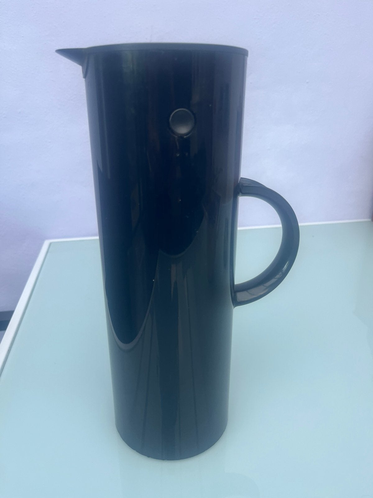 Zwarte thermoskan Stelton van 1L, Huis en Inrichting, Kunststof, Ophalen of Verzenden, Zwart, Overige merken