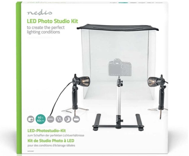 Kit de studio photo LED Nedis SKT012WT, TV, Hi-fi & Vidéo, Enlèvement, Comme neuf, Pliable, Studio photo complet