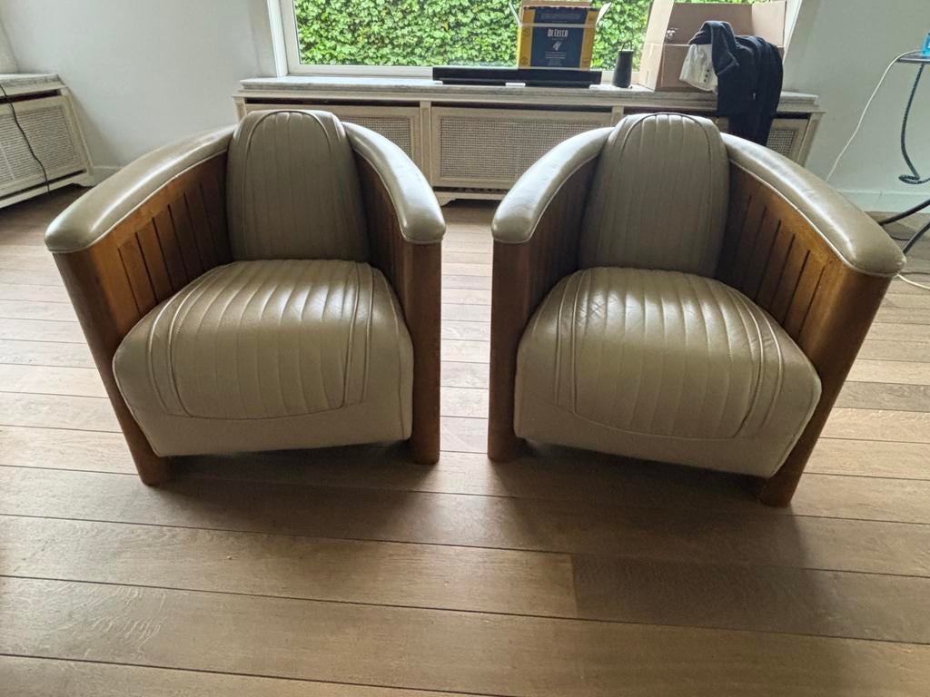 2x Vintage lederen clubfauteuils, Ophalen, Zo goed als nieuw