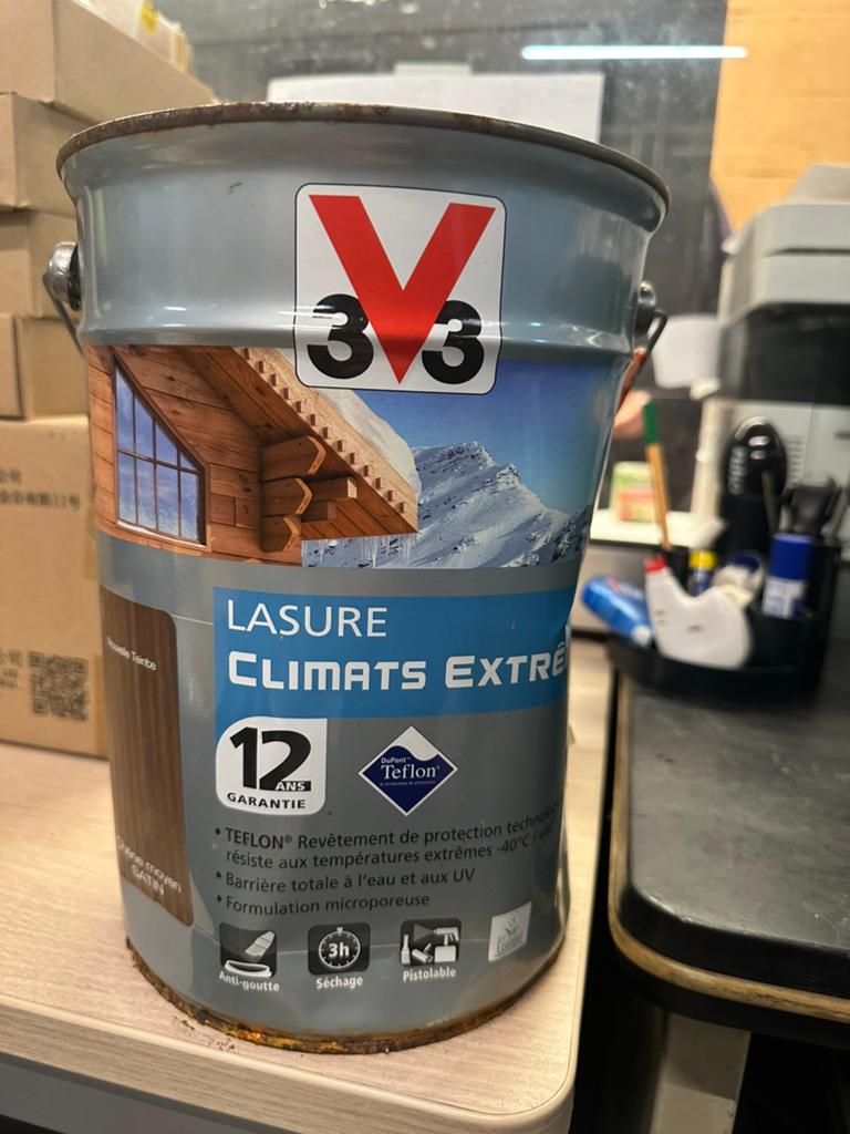 V33 “CLIMATS EXTRÊMES” — LASURE BOIS PREMIUM 5L neuf, Enlèvement, Comme neuf, Lasure