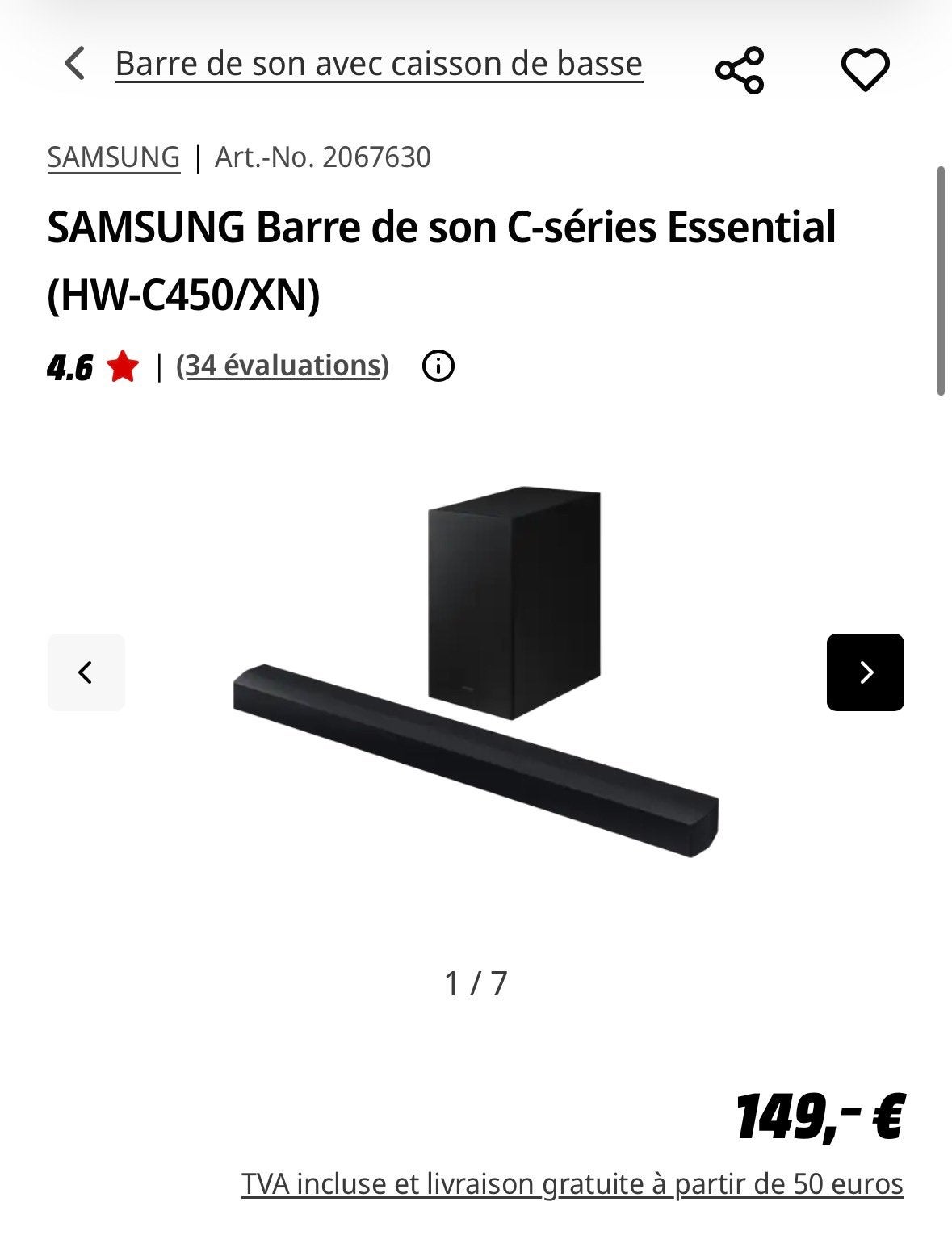 SAMSUNG Barre de son C-séries Essential (HW-C450/XN) NEUVE, Enlèvement ou Envoi, Bluetooth, Neuf
