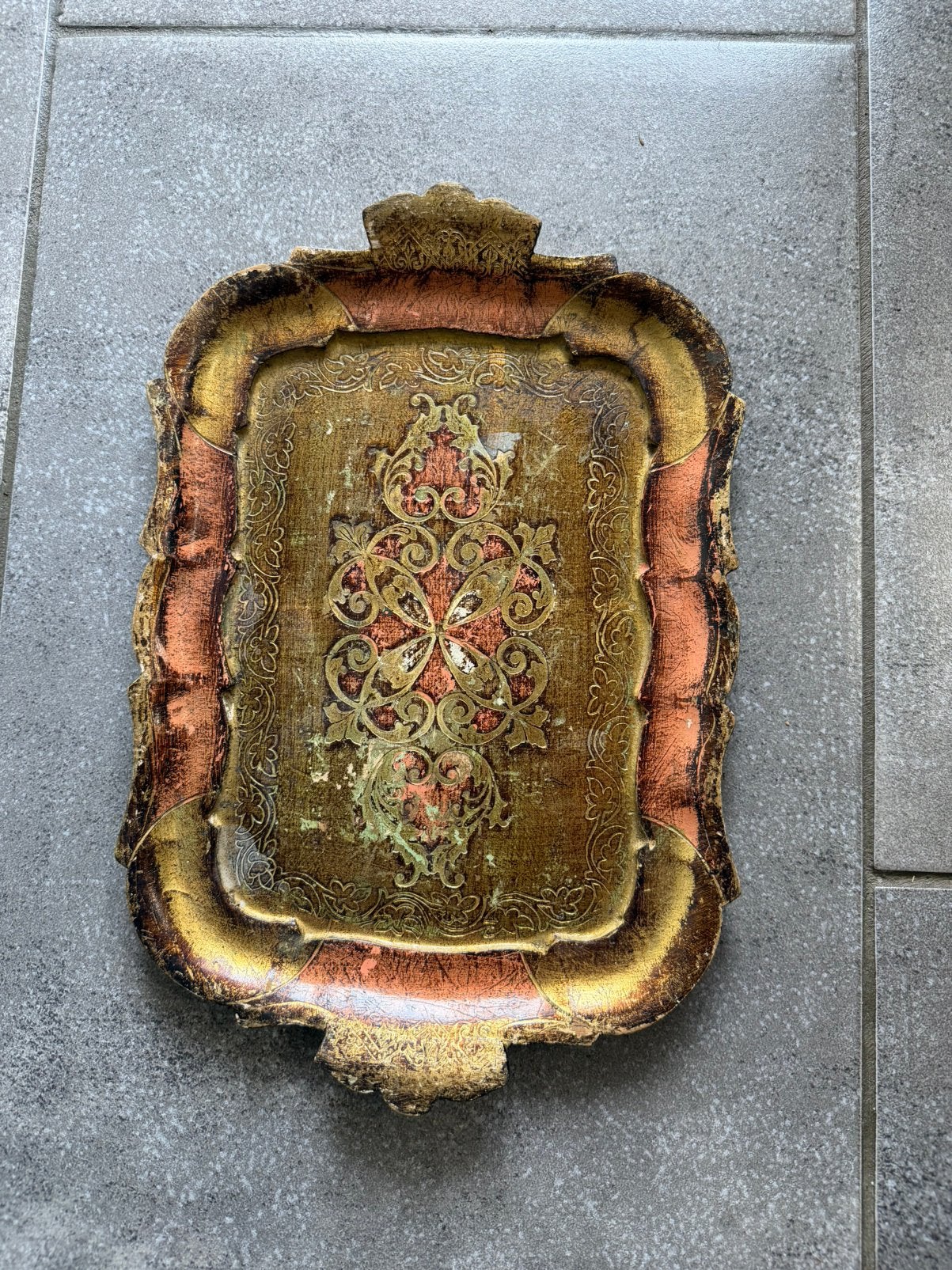 Petit Plateau Florentin en Bois Doré et Rose - Made in Italy, Antiek en Kunst, Ophalen