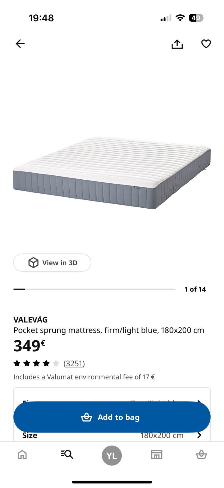 IKEA MALM Bedcombinatie + VALEVÅG Matras 180x200 cm, Ophalen, Zo goed als nieuw, Matras