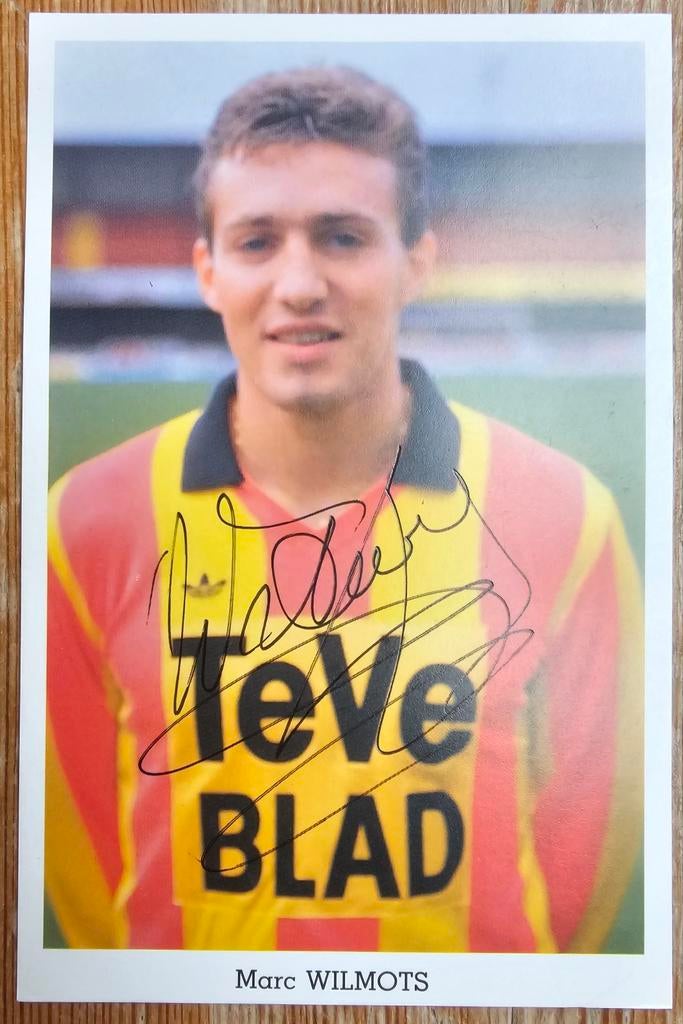 1989 Marc Wilmots KV Mechelen Spelerskaart handgesigneerd!, Ophalen of Verzenden, Zo goed als nieuw, Spelerskaart