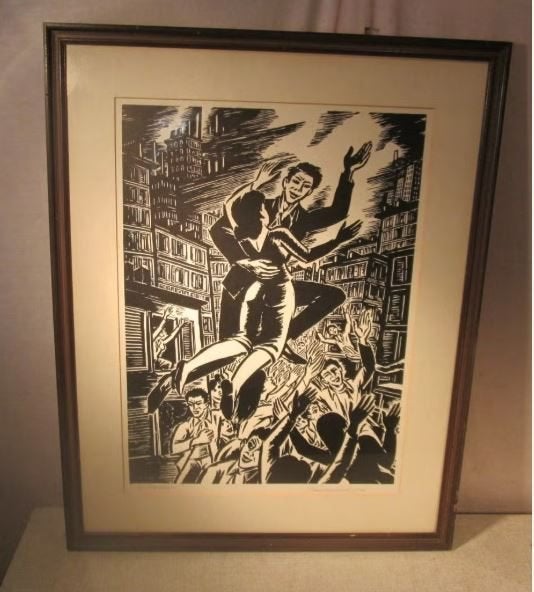 Belle lithographie « Happy Rising Up » - Signée -74x59, Antiquités & Art, Enlèvement ou Envoi, Personnages et figures fantastiques