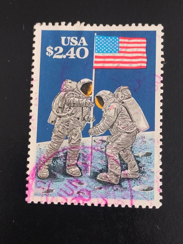 USA 1989 - ruimtevaart, maanlanding, vlag, astronauten, Verzenden, Gestempeld, Noord-Amerika