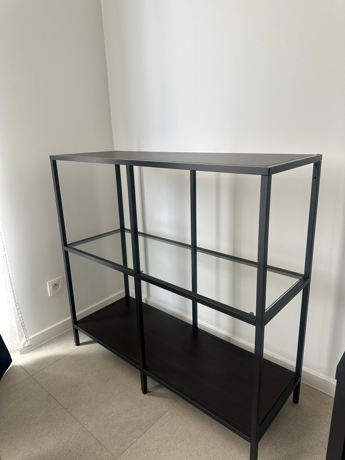 Zwart rek / wandkast met glas en metaal – 100x36x95 cm, Enlèvement, Comme neuf, Verre
