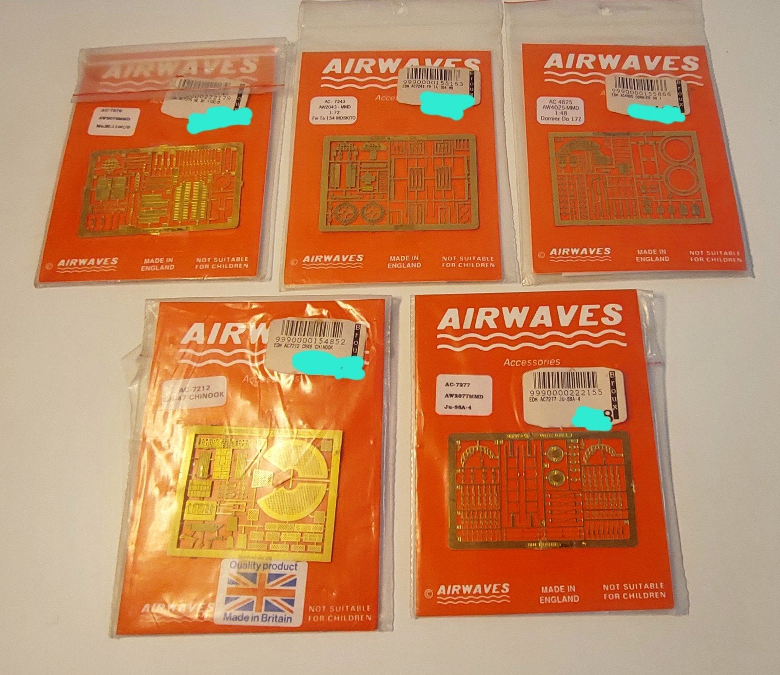 5 'Airwaves' foto/etch update sets voor 1/72 modelbouw kits, Overige merken, 1:72 tot 1:144, Nieuw, Ophalen of Verzenden