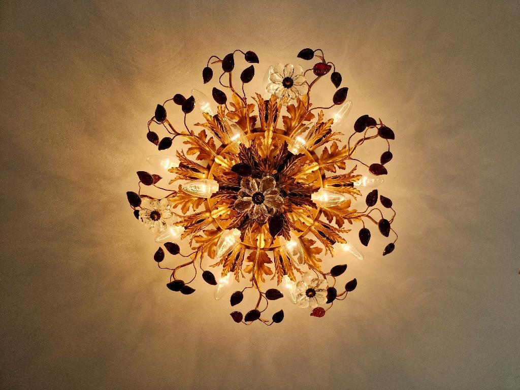 Grand plafonnier en métal doré et cristal, Banci Firenze, Enlèvement