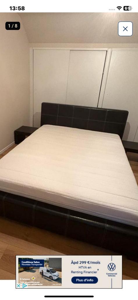 Ledern boxspring, Huis en Inrichting, Slaapkamer | Boxsprings, Ophalen, Zo goed als nieuw