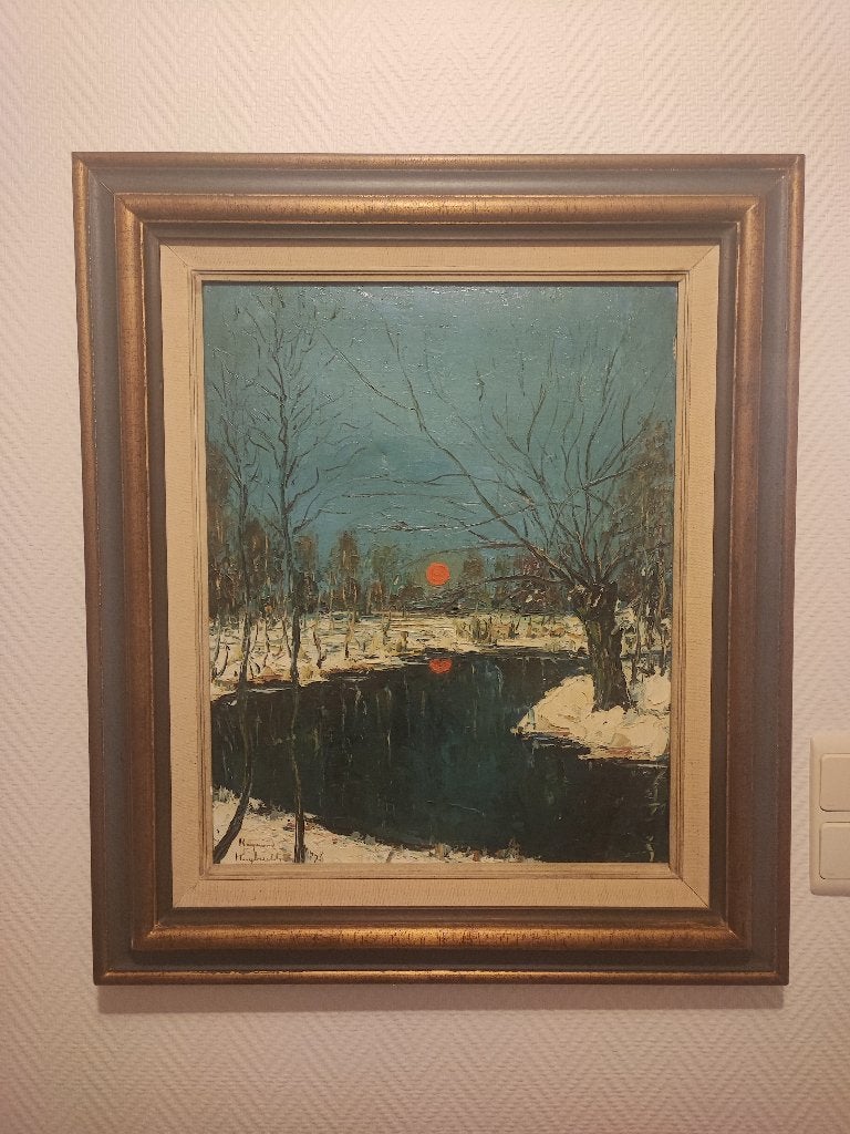 peinture abstraite coucher soleil hiver, Raymond Huybrechts, Antiquités & Art, Art | Peinture | Moderne, Enlèvement ou Envoi