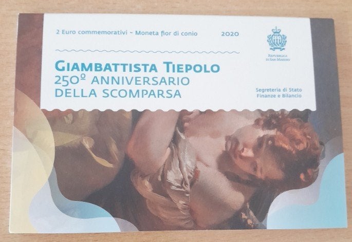 2 euro San Marino 2020 'Giovanni Battista Tiepolo' in folder, Postzegels en Munten, Ophalen of Verzenden, San Marino, 2 euro, Setje