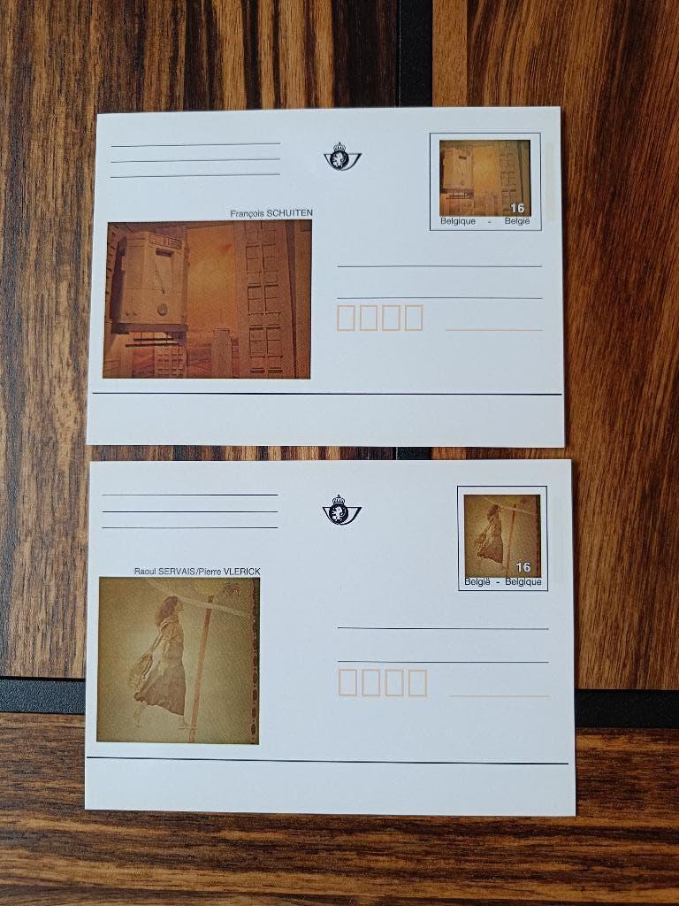 2 briefkaarten: afbeeldingvan kunstwerken Brusselse Metro., Postzegels en Munten, Postzegels | Europa | België, Postfris, Kunst