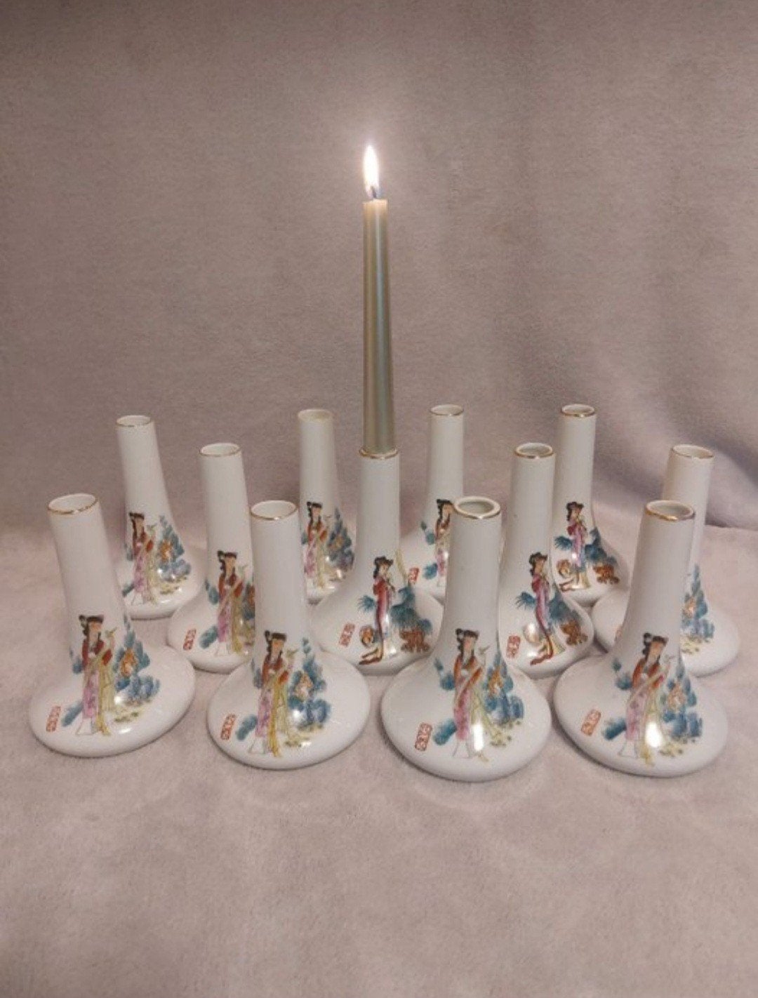 12 chinese kandelaars of vaasjes, Ophalen of Verzenden