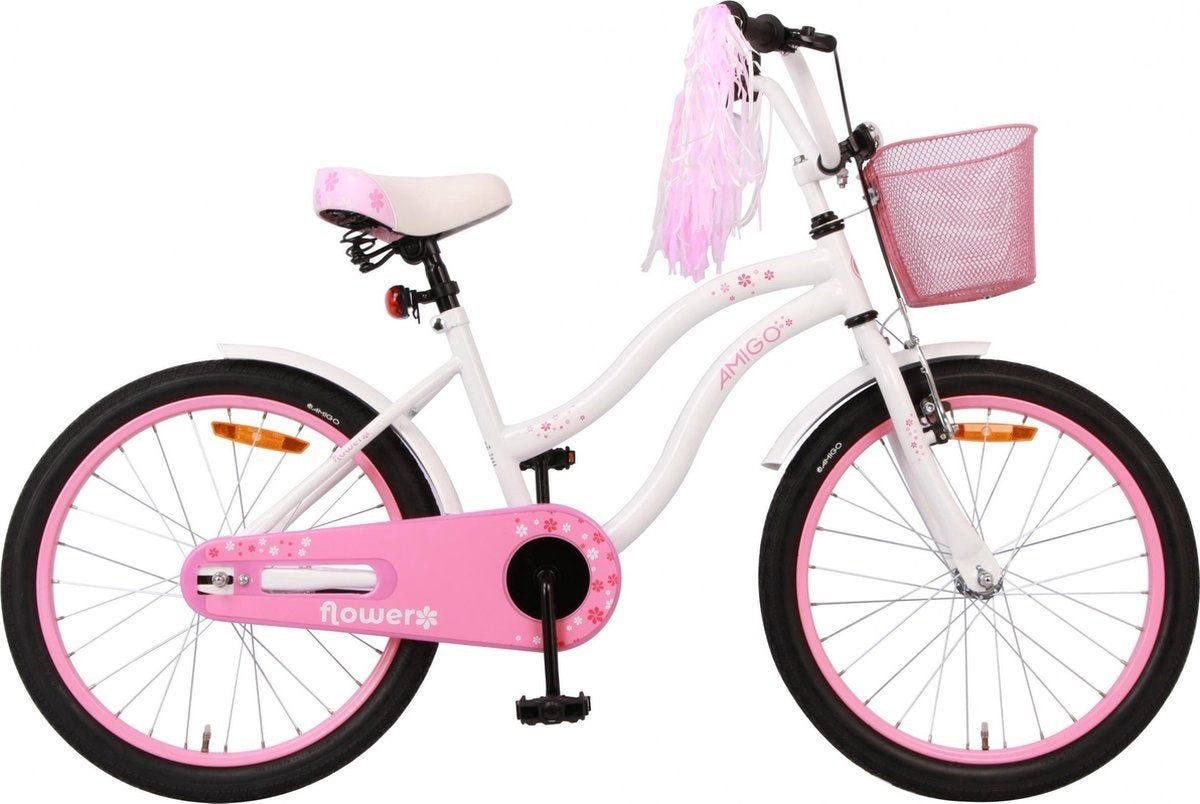 Amigo Flower Meisjesfiets - wit roze, Frein à rétropédalage, Enlèvement, Utilisé, Frein à main
