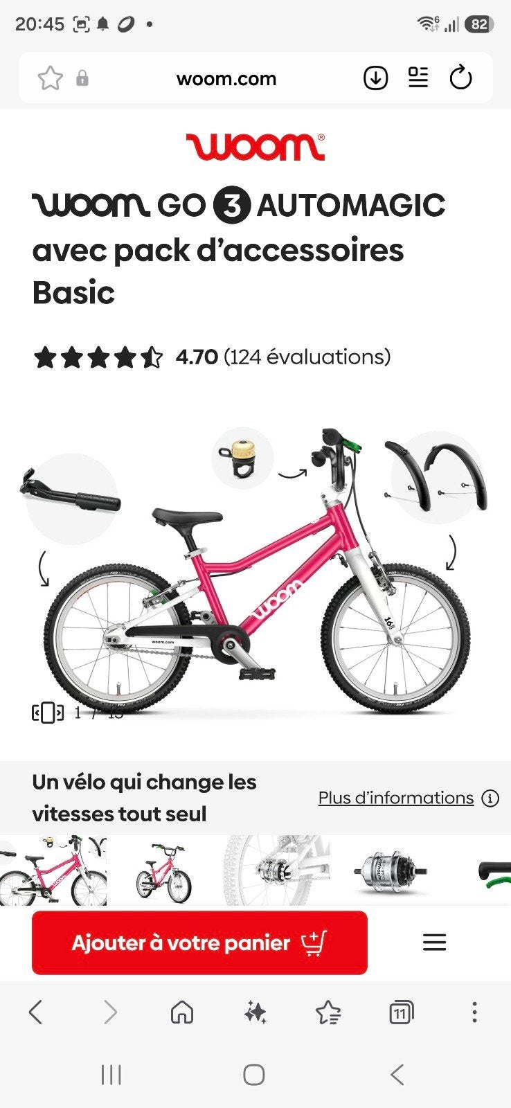 woom GO 3 AUTOMAGIC HotPink avec pack d’accessoires Basic, Enlèvement ou Envoi, Frein à tambour, Comme neuf, Woom