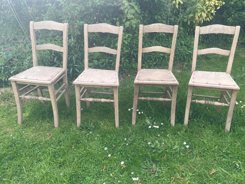 Lot 4 chaises anciennes - Chêne naturel - Bon état, Maison & Meubles, Chaises, Enlèvement, Utilisé, Bois, Quatre