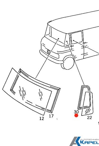 Zijruit rubber links hoog Mercedes Düdo T2, Neuf