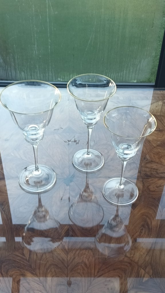 verre en cristal fin bord doré 47 pièces, Ophalen, Zo goed als nieuw, Kristal, Glas of Glazen