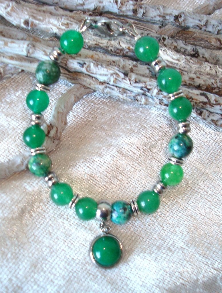RVS armband van jade 04004Arm, Bijoux, Sacs & Beauté, Bracelets, Neuf, Acier, Avec pierre précieuse, Vert