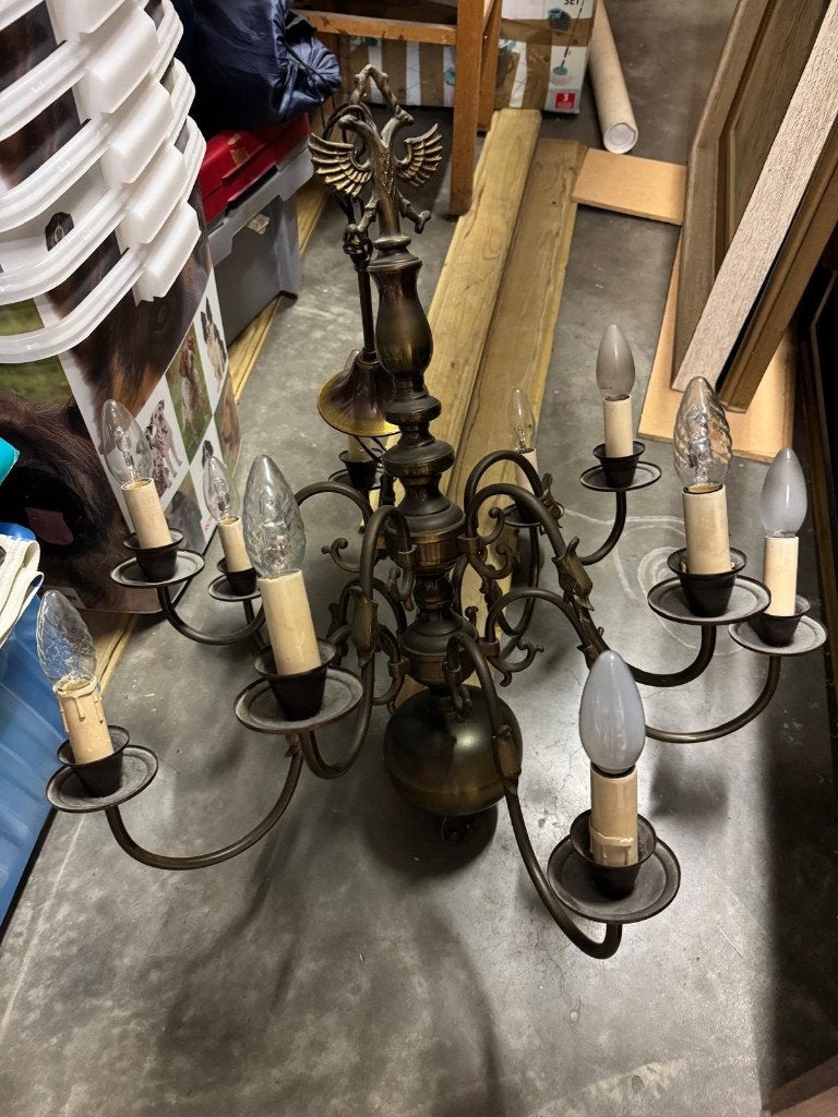 Vintage  : bronzen luchter, Antiek en Kunst, Ophalen, Brons
