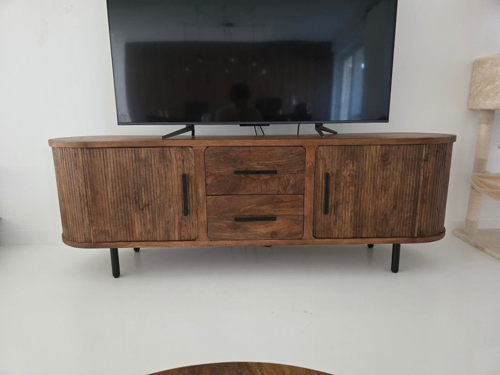 TV-meubel Zeppelin 180 cm – massief mangohout, Chêne, 25 à 50 cm, Moins de 100 cm, 150 à 200 cm