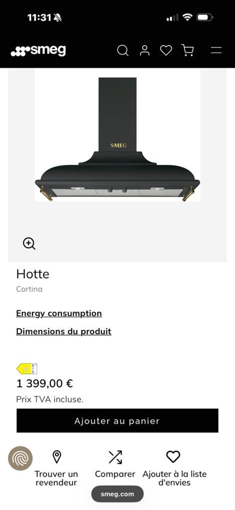 HOTTE SMEG CORTINA 90 CM NOIRE – ÉTAT QUASI NEUF, Electroménager, Enlèvement, Comme neuf, Hotte murale